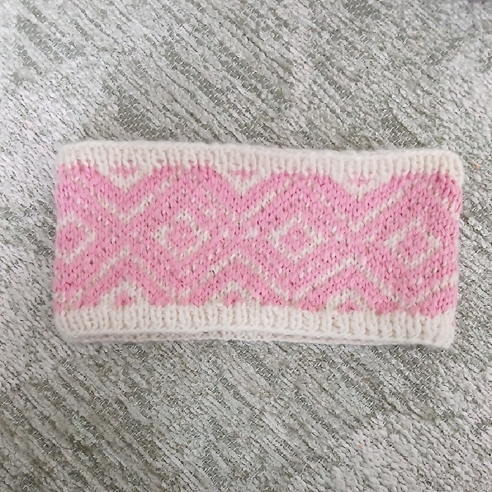 Handmade Preppy Pink Ski Headband - Winter Ear Warmer - Messy Bun Friendly